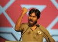 Indian Telugu film actor Pawan Kalyan announces the launch of his new political party Jana Sena at the Hyderabad International Convention Center (HICC) in Hyderabad on March 14, 2014. Kalyan, 43, brother of film actor and Union Tourism Minister Konidela Chiranjeevi, will contest in the Andhra Pradesh state Assembly and Lok Sabha for the upcoming elections. AFP PHOTO/Noah SEELAM        (Photo credit should read NOAH SEELAM/AFP/Getty Images)